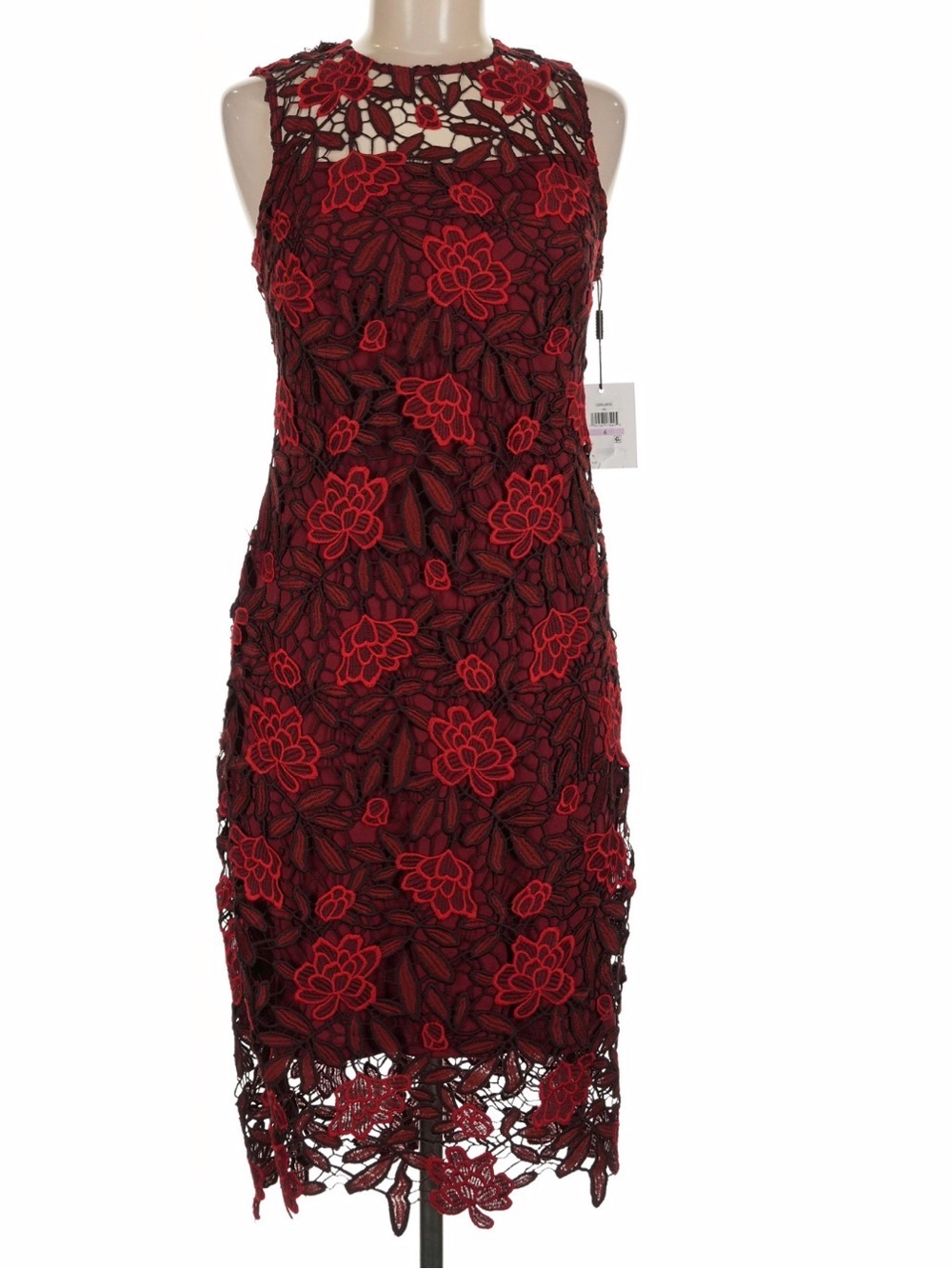 Calvin Klein Red Floral Lace Midi Dress